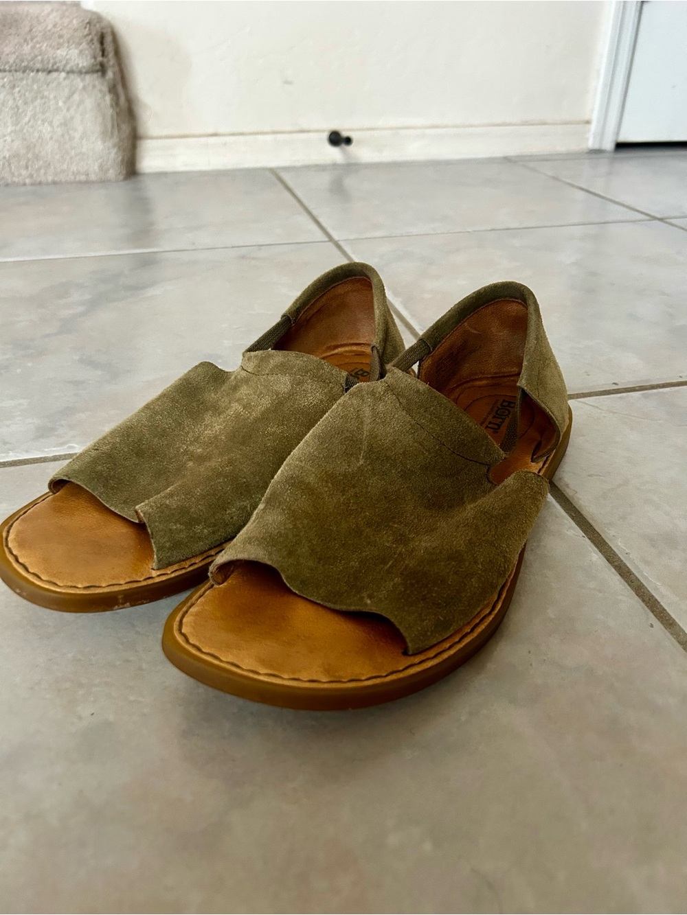 Birkenstock Olive Suede Open-Toe Slides